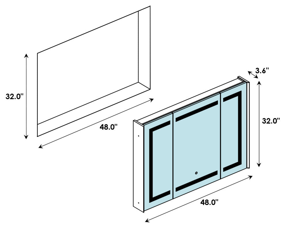 Bojano Frameless Surface-Mount/Recessed LED Lighted Medicine Cabinet, 48"