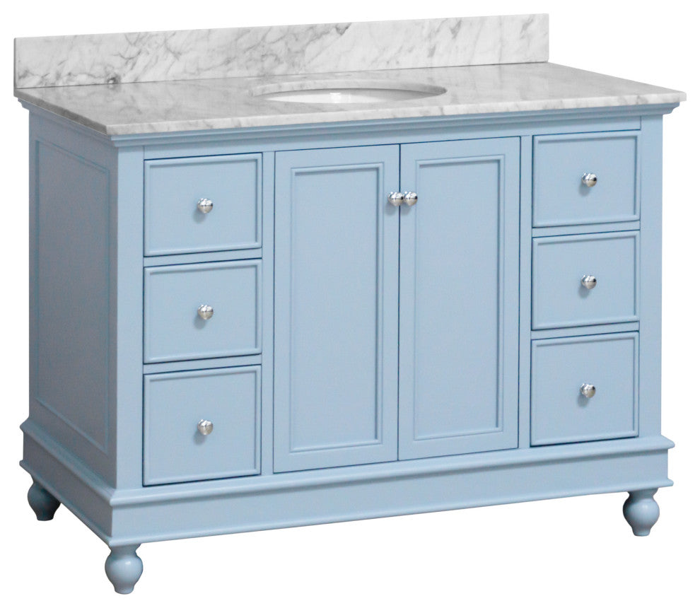 Bella 48" Bathroom Vanity, Powder Blue, Carrara Marble