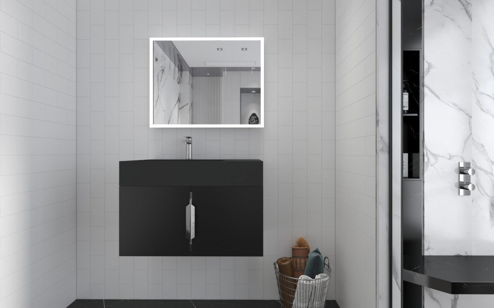 CastelloUSA Amazon 30" Left Wall Mounted Bathroom Vanity Set, Black, Black Top, Chrome Handles