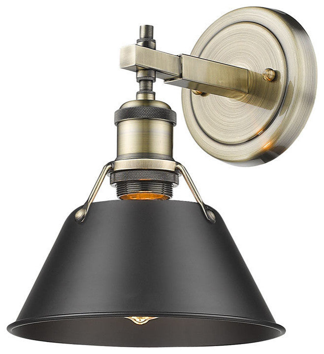 Golden Orwell 1-Light Bath Vanity, Aged Brass, Black Shade