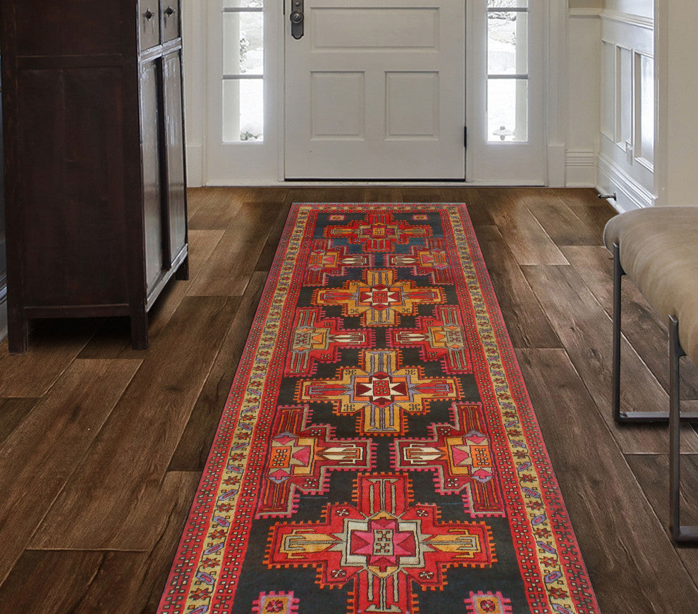 Fine Vintage Distressed Blair Charcoal/Brown Runner, 3'5x10'4