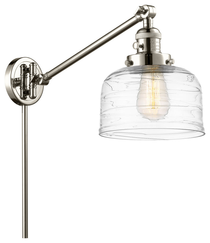 Bell Swing Arm With Switch, Polished Nickel, Clear Deco Swirl, Clear Deco Swirl