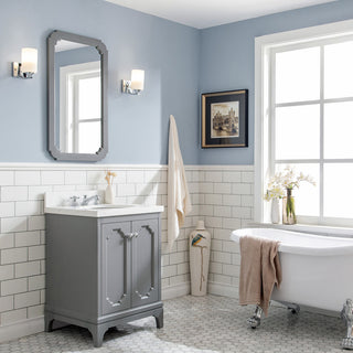 24" Wide Cashmere Gray Single Sink Quartz Carrara Bathroom Vanity