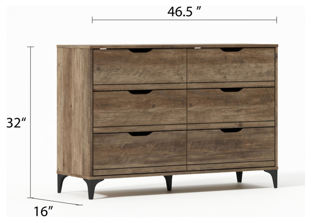Lilay 6-Drawer Dresser, 31.7" Hx46.5" Wx15.7" D, Knotty Oak