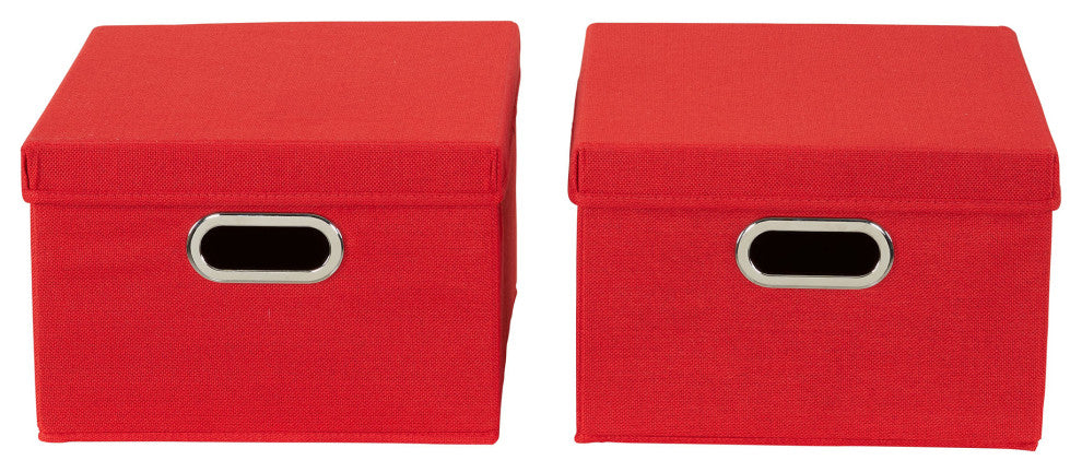 Storage Bins With Lids and Chromed Grommet Handles, Red