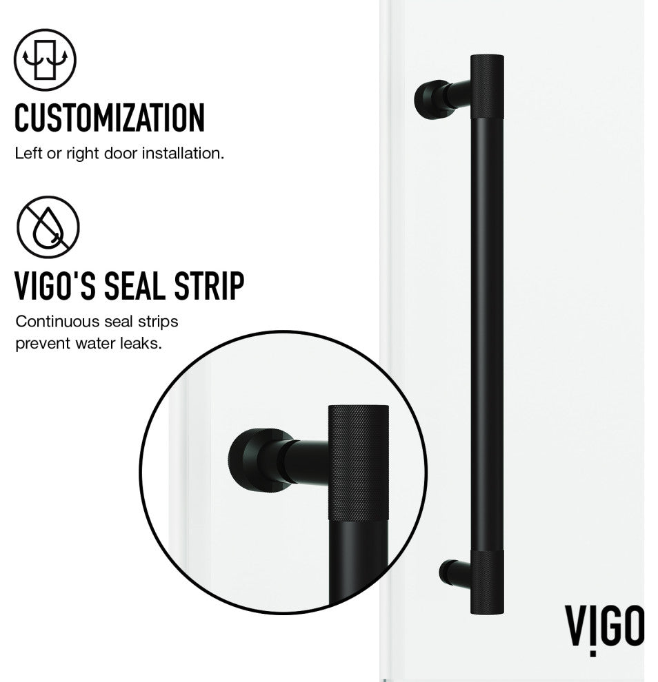VIGO Elan Cass Aerodynamic 56" to 60" W x 76" H Frameless Sliding Shower Door, Matte Black, Clear Glass