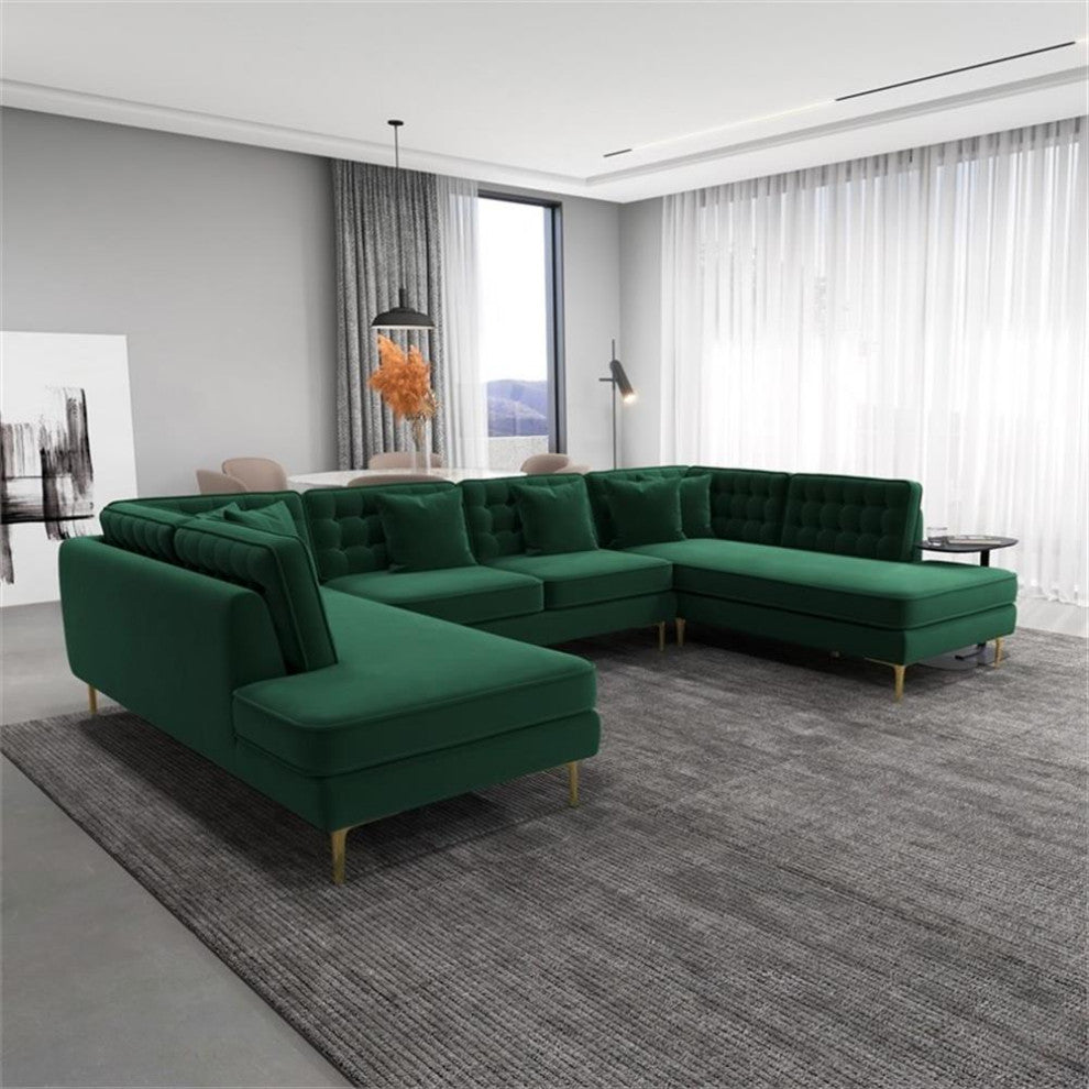 Cale Modern Living Room U-Shaped Velvet Corner Sectional Couch in Green