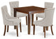 5Pc Dining Set, Square Table, Four Parson Chairs, Doeskin Fabric, Mahogany