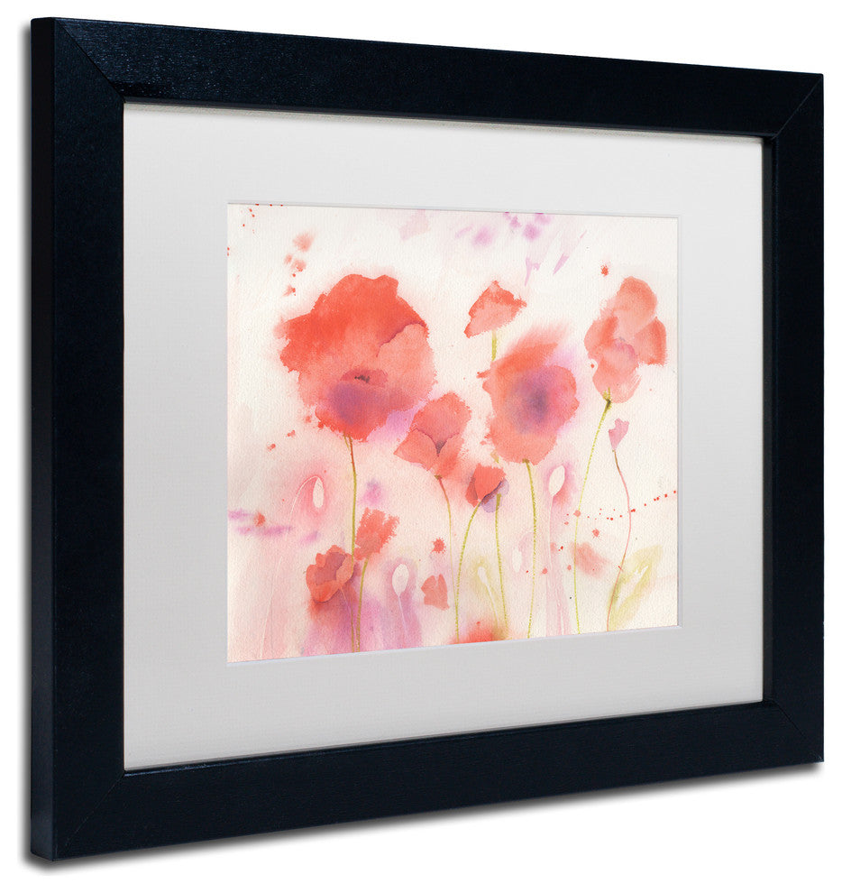 Sheila Golden 'Poppy Memory' Matted Framed Art, Black Frame, White, 14x11