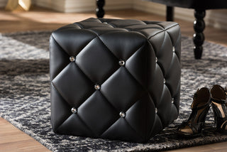 Larissa Black Faux Leather Ottoman