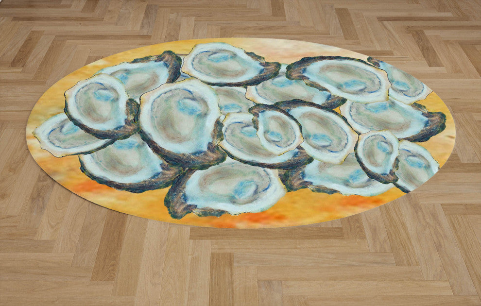 Sea life round chenille area rugs from my art. Approximately 60", Oysters, Round