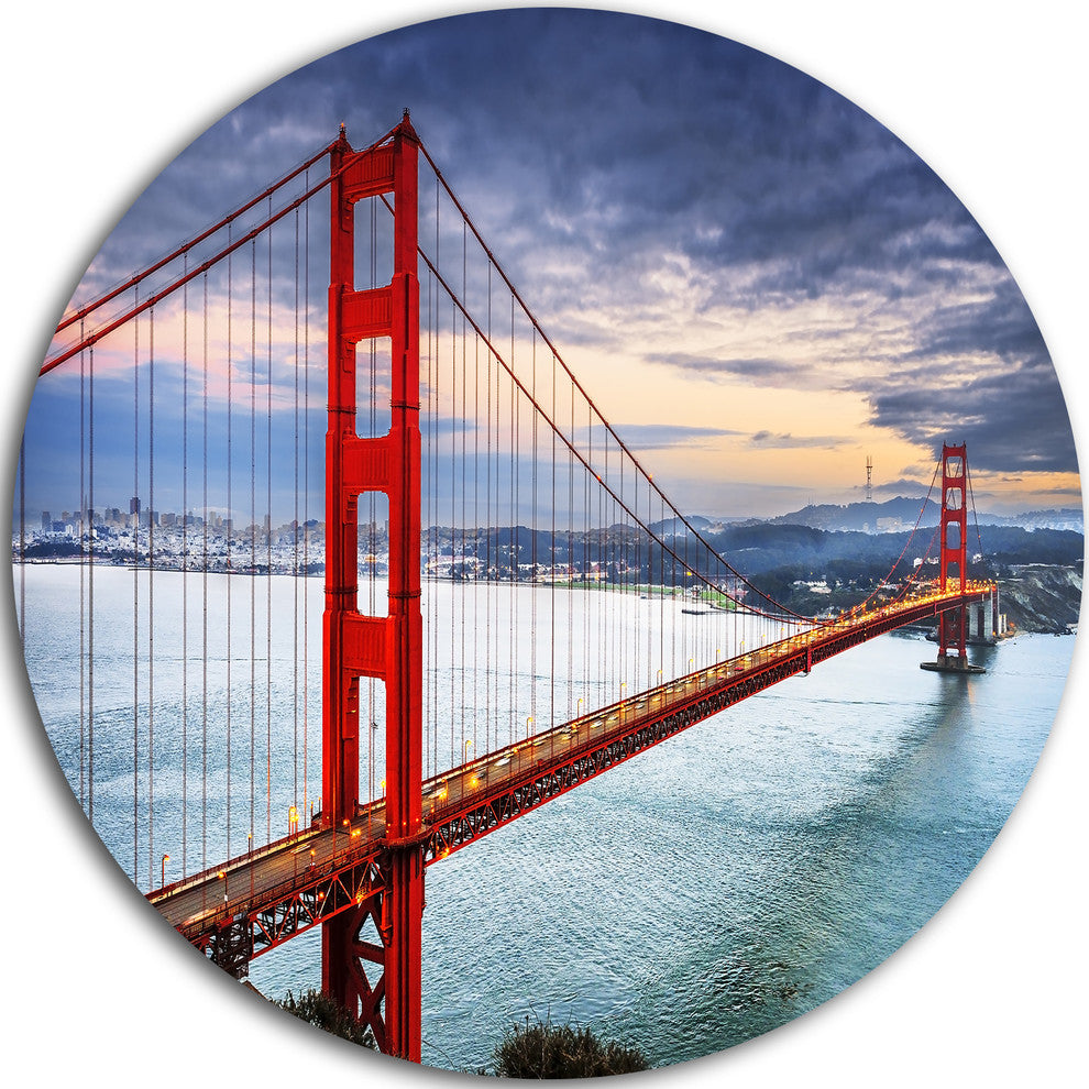 Golden Gate Under Cloudy Sky, Sea Bridge Round Wall Art, 23"