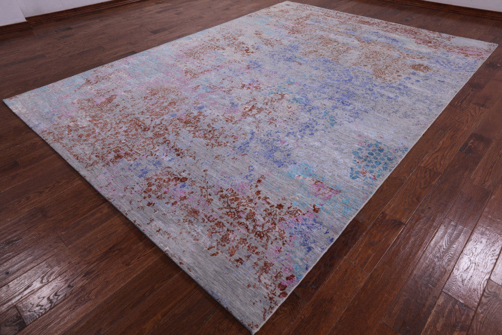 Wool and Silk Modern Hand Knotted Rug 8' 11" X 12' 6" Q7073