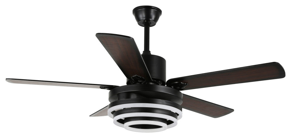 52" Modern Ceiling Fan with Dimmable Light and Remote Control, 6-Speed, Black, 52