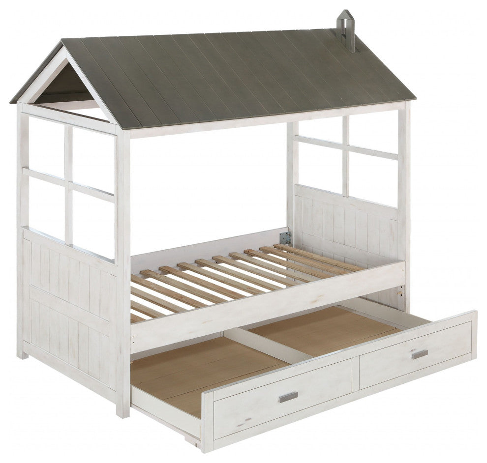 HomeRoots 44" X 80" X 80" Weathered White Washed Gray Wood Twin Bed