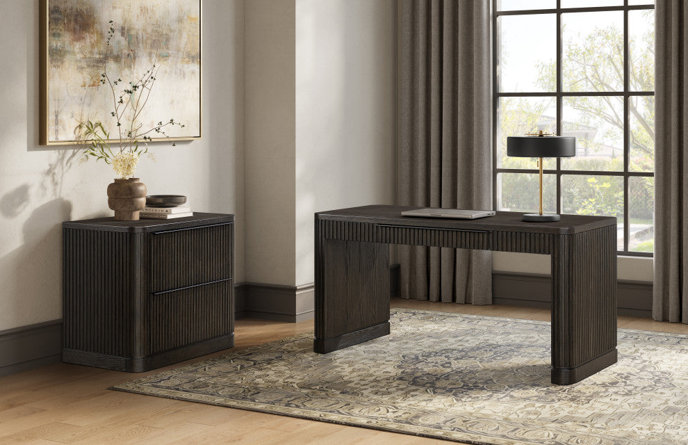 Contemporary Writing Desk, Wood Office Desk, Brown