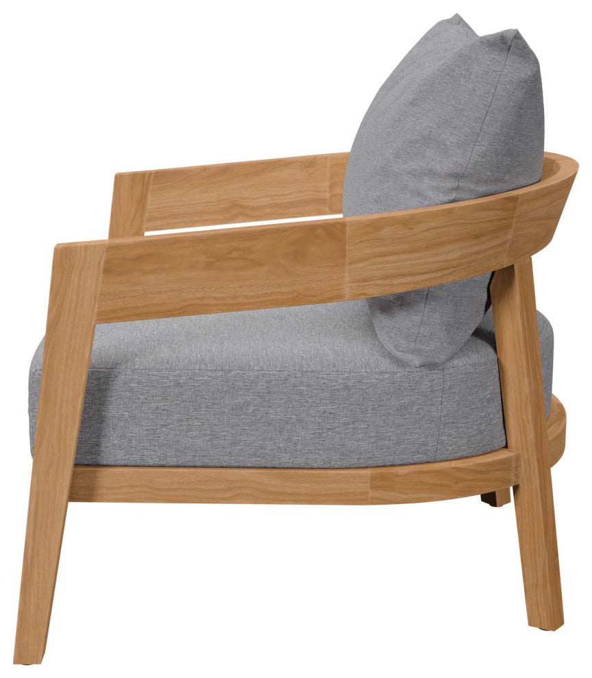 Lounge Chair Table Set, Gray Natural, Teak Wood, Modern, Outdoor Patio