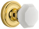 Classic Rosette Privacy Waldorf White Milk Glass Knob, Polished Brass