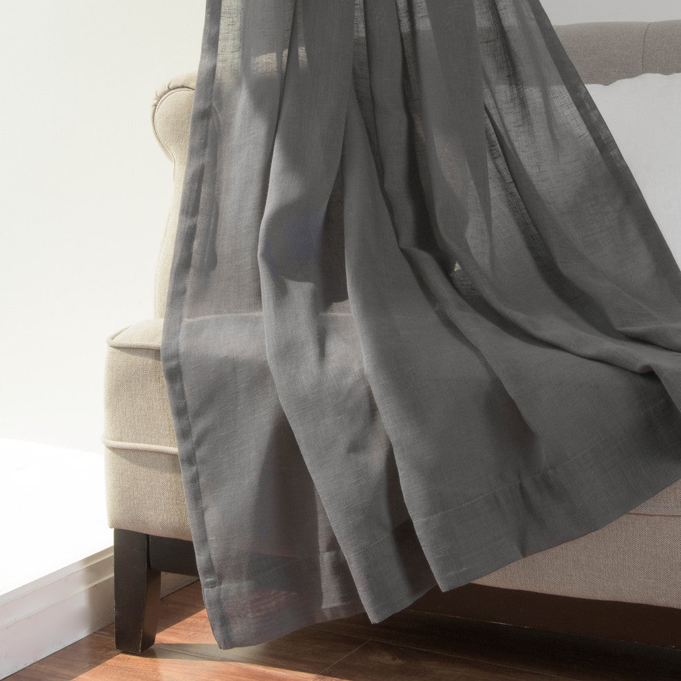 Linen Look Tie Top Curtains, Dark Gray