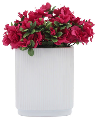 Ceramic 8"H Ridged Vase, White