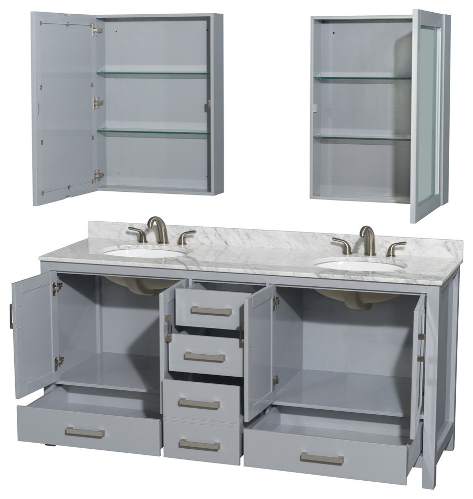 Wyndham WCS141472DGYCMUNOMED 72" Vanity in Gray + Carrera Marble and Round Sink