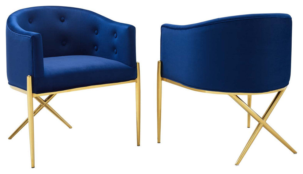 Savour Accent Dining Armchair Performance Velvet Set of 2 Navy