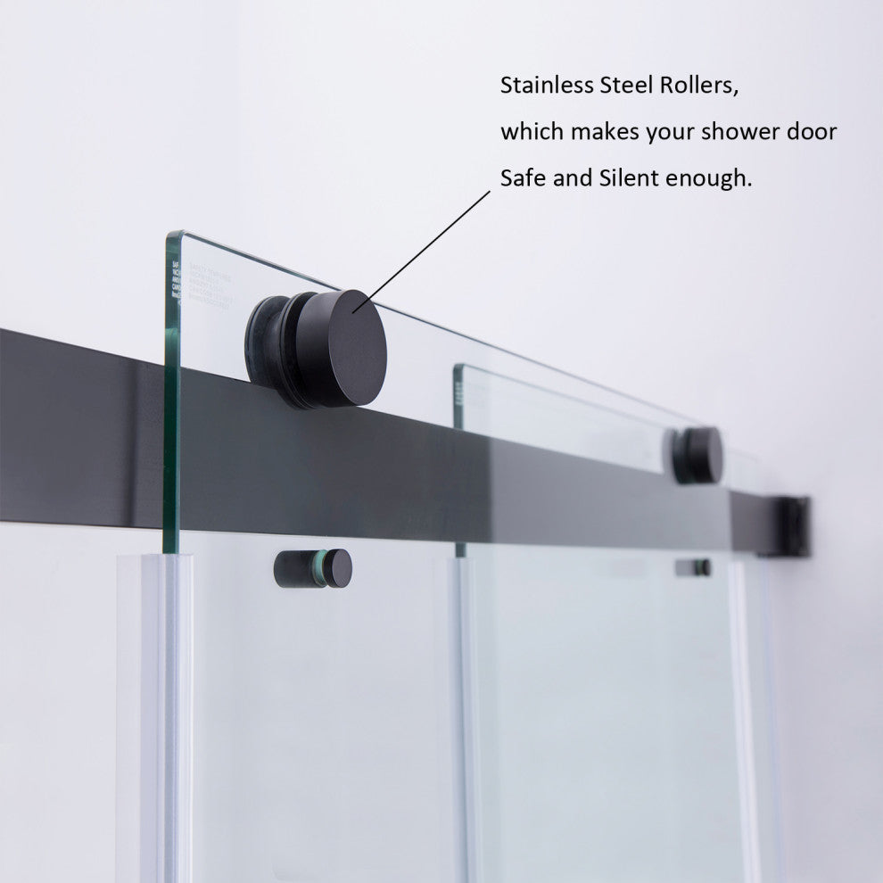Spezia Double Sliding Frameless Shower Door, Matt Black, 68" W X 76" H