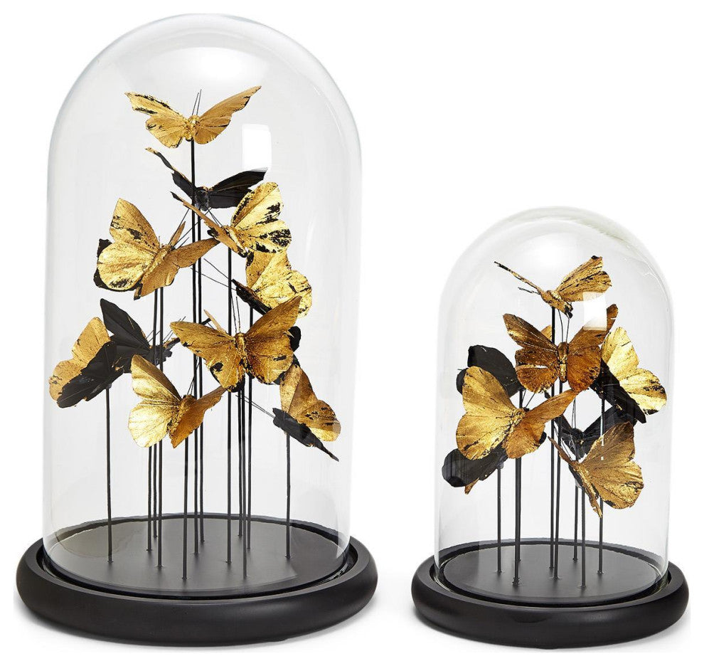 Two's Company Set of 2 Golden Butterflies in Dome