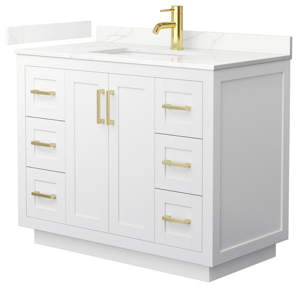Miranda 42" Single Vanity, Quartz Top, 1-Hole, Gold Trim