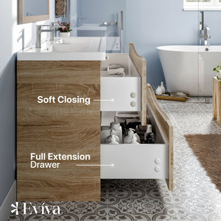 Eviva Smiley 48" White Oak Double Sink Bathroom Vanity, White Integrated Top