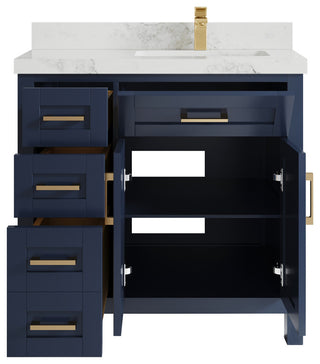 Cambridge 36 Right Offset Bath Vanity in Hale Navy Blue 2" Calacatta Nuvo