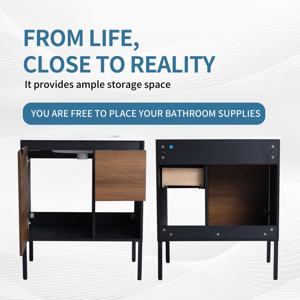 BNK Freestanding Bathroom Vanity Gel Sink, with Soft Close Door, 30x18