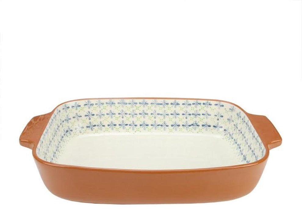 14" French Countryside and Flower Rectangular Terracotta Oven Baking Dish