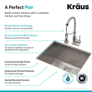 24" Undermount Stainless Steel Kitchen Sink, Pull-Down Faucet SSCH w Dispenser