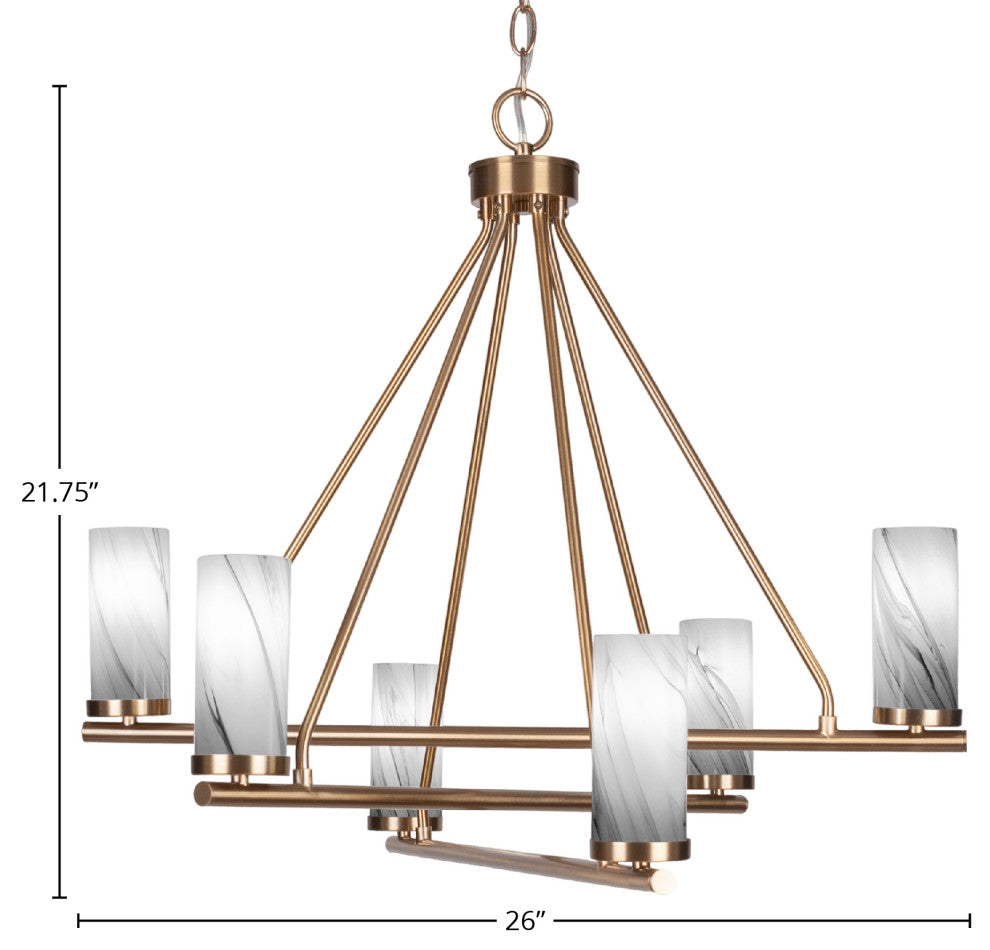 Trinity 6 Light Chandelier Shown, New Age Brass Finish, 2.5" Onyx Swirl