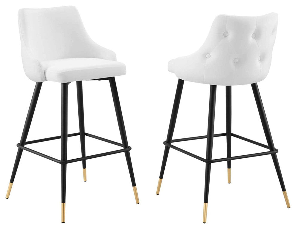 Set of 2 Bar Stools, Retro Vintage Design With Soft Velvet Fabric Seat, White