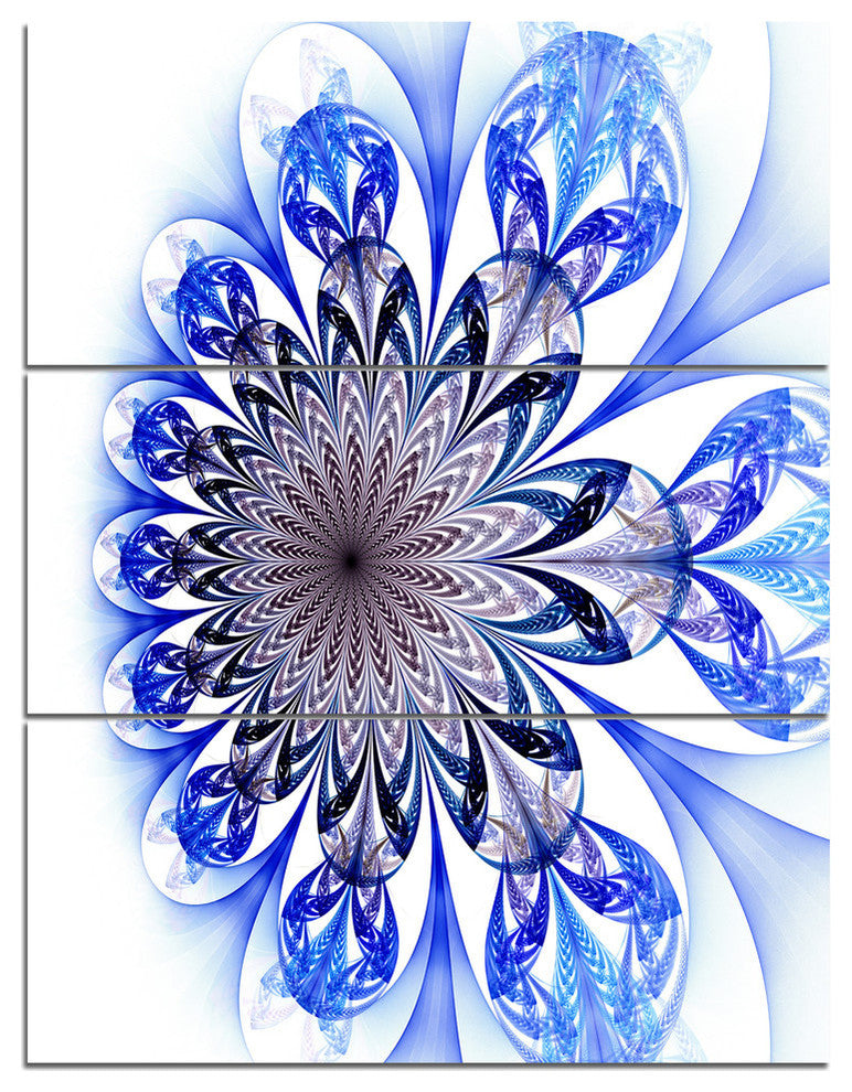 "Light Blue Fractal Flower Digital Art" Metal Wall Art, 3 Panels, 28"x36"