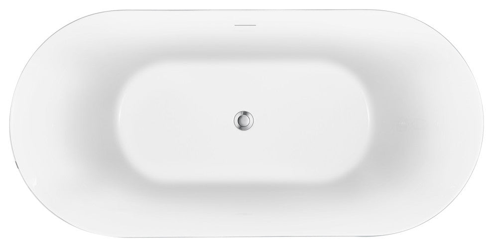 59 Inches Acrylic Freestanding Flatbottom Soaking Bathtub, Drain, Matte Blue
