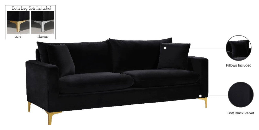 Naomi Velvet Upholstered Sofa, Black