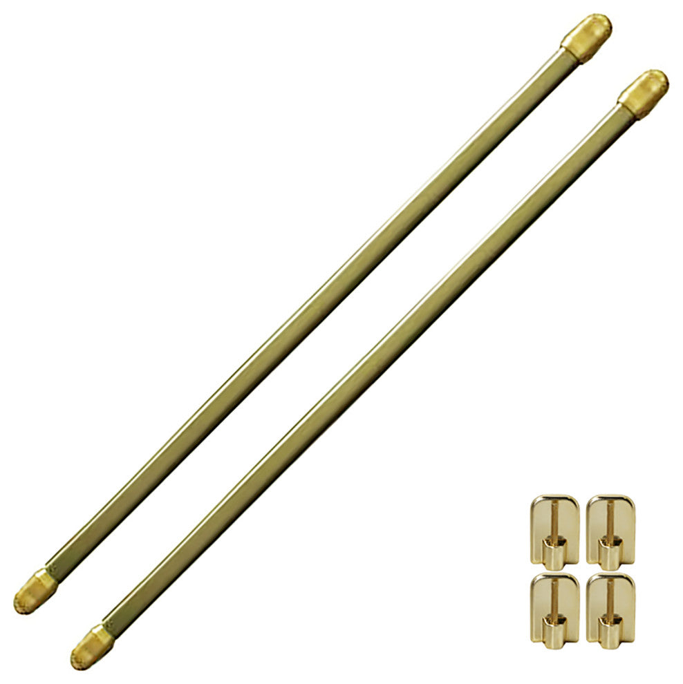 Bundle 2 Cafe Curtain Rods and 4 Self Adhesive Hooks, Gold Plated, 12" to 16"
