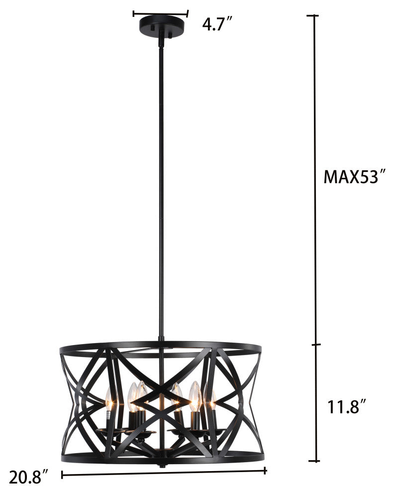 Chloe Lighting Alina Farmhouse 5-Light Matt Black Finish Pendant, 21" Wide