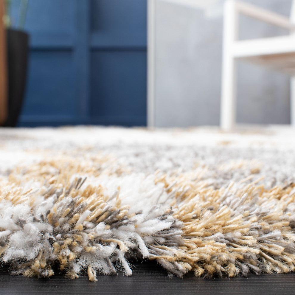 Safavieh Horizon Shag Hzn890D, Shag Rug, Gray and Gold, 2'0"x7'0" Runner
