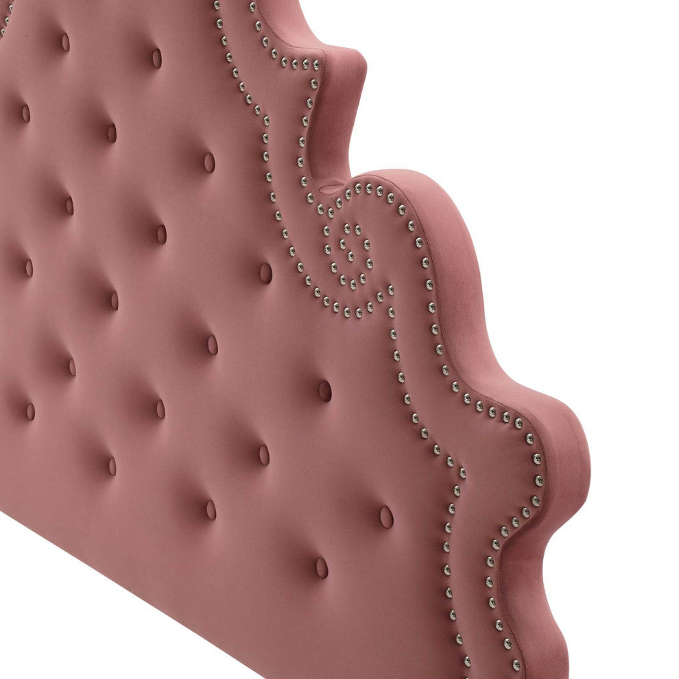 Tufted Platform Bed Frame, Queen Size, Velvet, Pink, Modern Contemporary