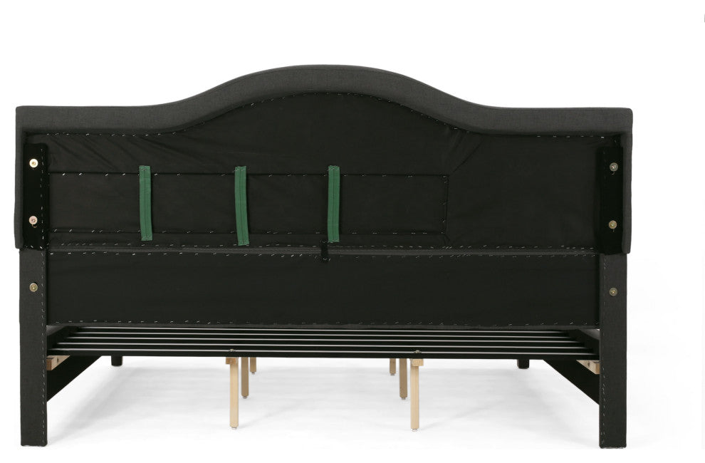 GDF Studio Margaret Fully-Upholstered Traditional King-Sized Bed Frame, Dark Gray/Dark Brown