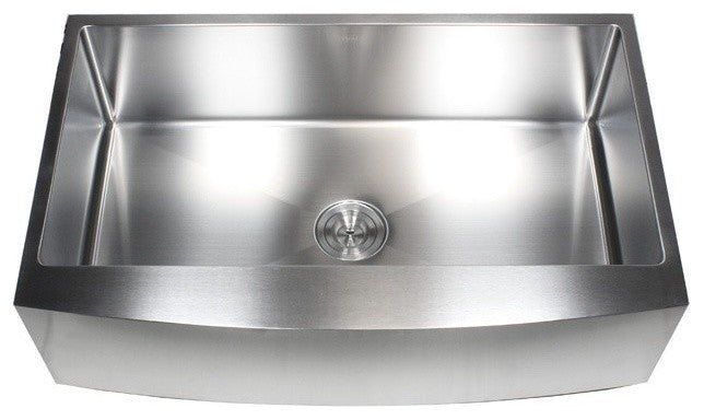 Stainless Steel Curved Front Farm Apron Single Bowl Kitchen Sink, 36"
