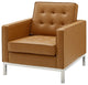 Tufted Armchair and Sofa Set, Faux Leather, Silver Tan, Modern, Lounge