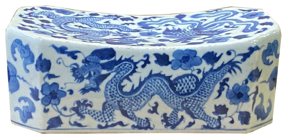 Chinese Blue White Porcelain Dragons Graphic Pillow Shape Display Hws2008
