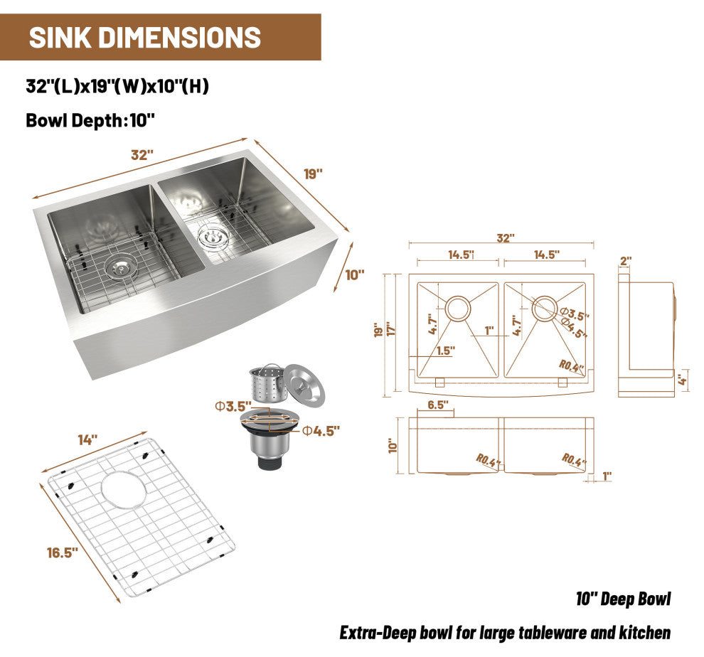 Stainless Steel Undermount Double Bowl Kitchen Sink with Accessories