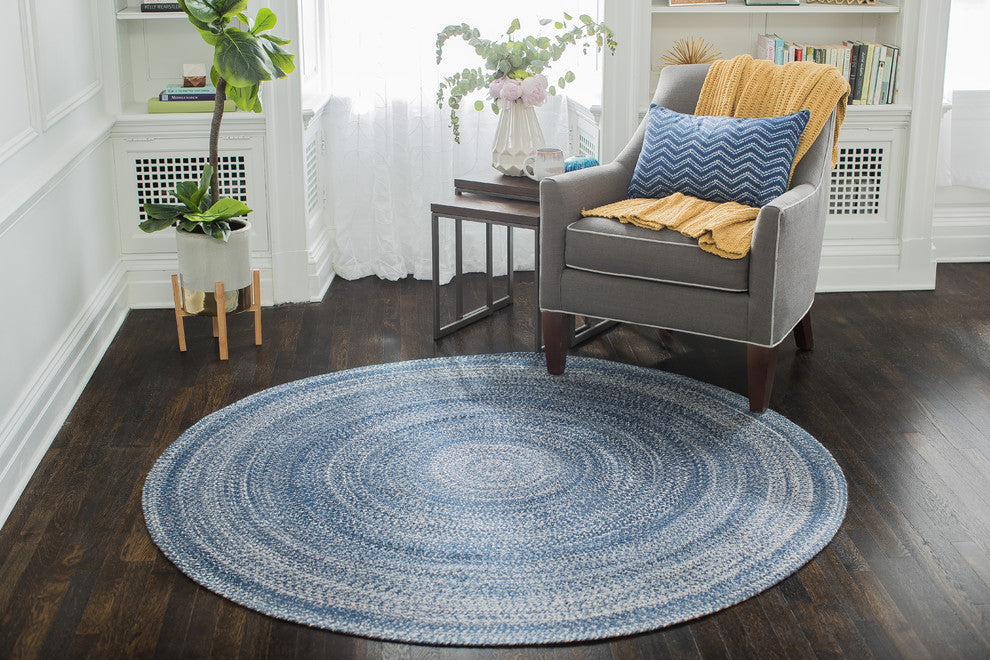 Epona Round Braided Area Rug, Blue, 4'