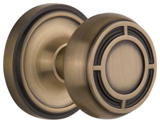 Classic Rosette Passage Mission Knob, Antique Brass